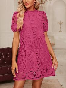 SHEIN Clasi Pink Lace Dress - Rose Red - View 3