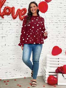SHEIN LUNE Blus Ukuran Plus Geometris Casual - Merah - View 4