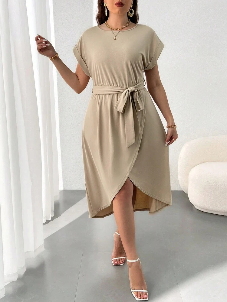 Plus Size Women's Batwing Sleeve Dress With Asymmetrical Hem