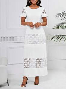SHEIN Lady Ladies' Plain Embroidery Design Simple Dress - White - View 3
