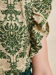 SHEIN Leap Crew Tween Girls' Loose Fit Casual Round Neck Short Cap Sleeve Top And Wide Leg Pants Set With Waist Belt - Green - View 8