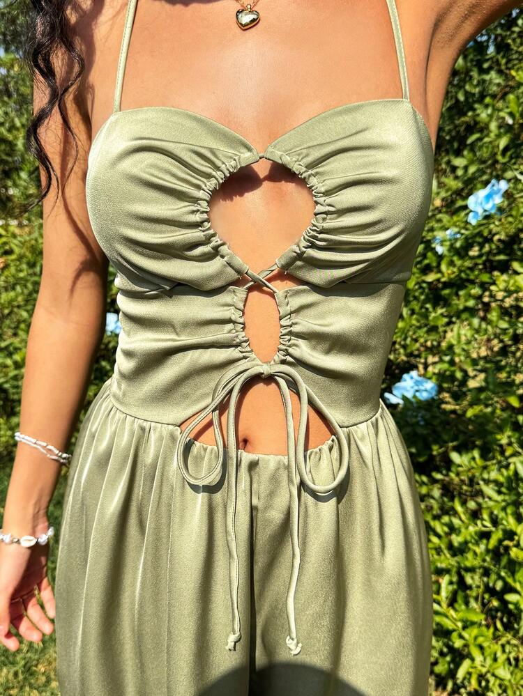 Solid Color Hollow Out Strapless Jumpsuit