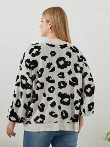 SHEIN Cottnline Suéter De Talla Grande Con Estampado De Leopardo Y Mangas De Lámpara - Blanco - Ver 2