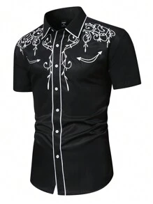 Manfinity Homme Men's Graphic Printed Designer Short Sleeve Button-Up Collar Shirt, For Vacation, Dad And Me, Daddy