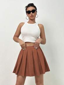 Flirla Women's Solid Color Pleated Skirt