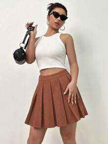Flirla Women's Solid Color Pleated Skirt