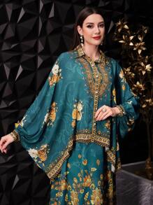 Modelyn Elegante Lockere Damenbluse Mit Batwing-ärmeln Und Blumenmuster Im Western-stil