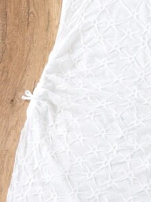 Teen Girls' Sheer Mesh Texture Drawstring Side Vest Cover Up Dress - White - View 3