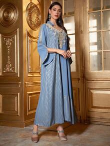 Vestido Asimétrico Estilo Árabe Bordado Para Mujer