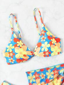 SHEIN Swim Bộ bikini in hoa dành cho nữ kèm váy và áo ba mảnh mùa hè - Nhiều màu - Xem 3