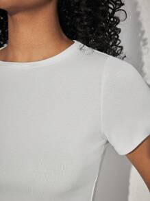 Ocili Leisure Comfy Solid Round Neck Short Sleeve Home Clothes Top-White - White - View 5