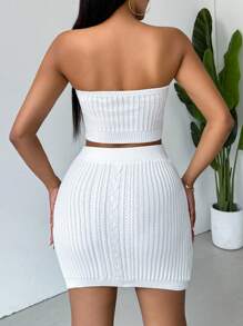 VaVaBold Conjunto De Falda Y Top Sin Tirantes De Punto De Color Liso