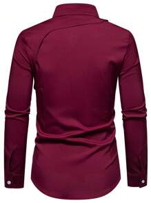 Manfinity AFTRDRK Camisa de manga larga de unicolor para hombre, camisa de vestir burdeos para hombre, camisa burdeos para hombre, camisa ajustada para hombre, camisa de vestir para hombre, camisa de moda para hombre, otoño - Burdeos - Ver 2