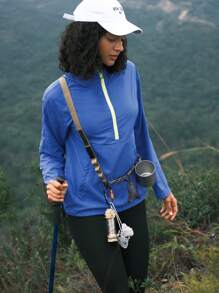 In My Nature Women's Half Zippered Hooded Sun Protection Jacket - Royal Blue - View 5