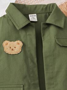 SHEIN Baby Boy's Short Sleeve Bear Print T-Shirt, Vest Outerwear, And Shorts 3pcs/Set - Green - View 9