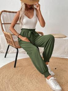 SHEIN LUNE Của phụ nữ Màu thuần Quần Với Túi - xanh quân đội - Xem 3