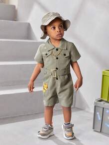 Đứa bé trai Có nút Mô hình sư tử Áo liền quần Với Hood - màu xanh lá - Xem 4