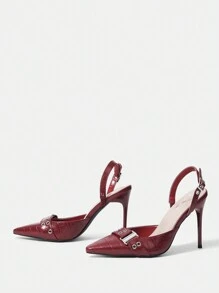 CUCCOO SZL Fashionable Women'S Pointed Toe High Heel Pumps With Textured Stone Pattern Design - Burgundy - View 8