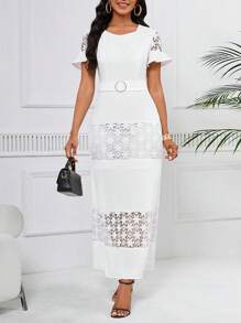 SHEIN Lady Ladies' Plain Embroidery Design Simple Dress - White - View 1