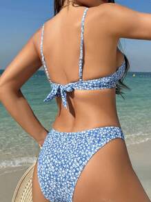 Swim Vcay Bikini a fascia con ferretto a fantasia floreale ditsy per donne, adatto all'estate in spiaggia