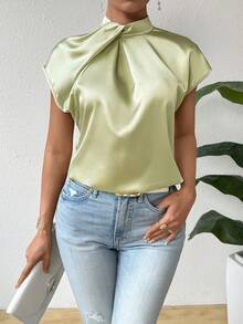 SHEIN Privé Của phụ nữ Màu thuần tay cánh - màu xanh lá - Xem 5