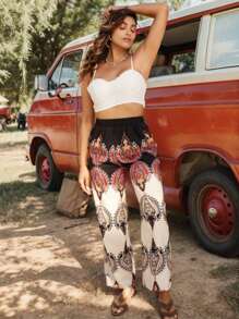 Breezaya Women's Solid Color Camisole Top And Printed Pants Set - White - View 5