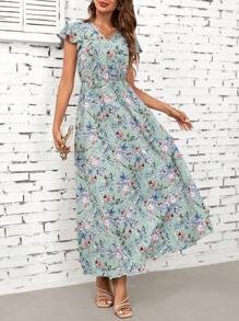 SHEIN Clasi 女士花卉印花盖袖迷你夏季长连衣裙 - 彩色 - 查看 1