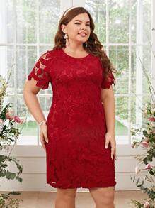 Gownix 大碼女士緊身蕾絲禮服 - 紅色 - 查看 7