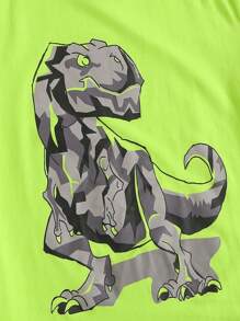 SHEIN Leap Crew Tween Boy Dinosaur Print Top & Allover Print Shorts Set - Multicolor - View 3