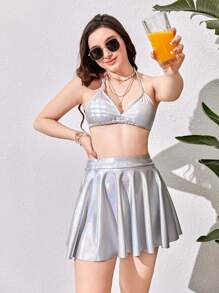 少女們多色綁頸比基尼套裝 - 銀色 - 查看 4