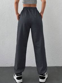 EURMUSE Cottnline Drawstring Waist Slant Pocket Sweatpants - Dark Grey - View 2
