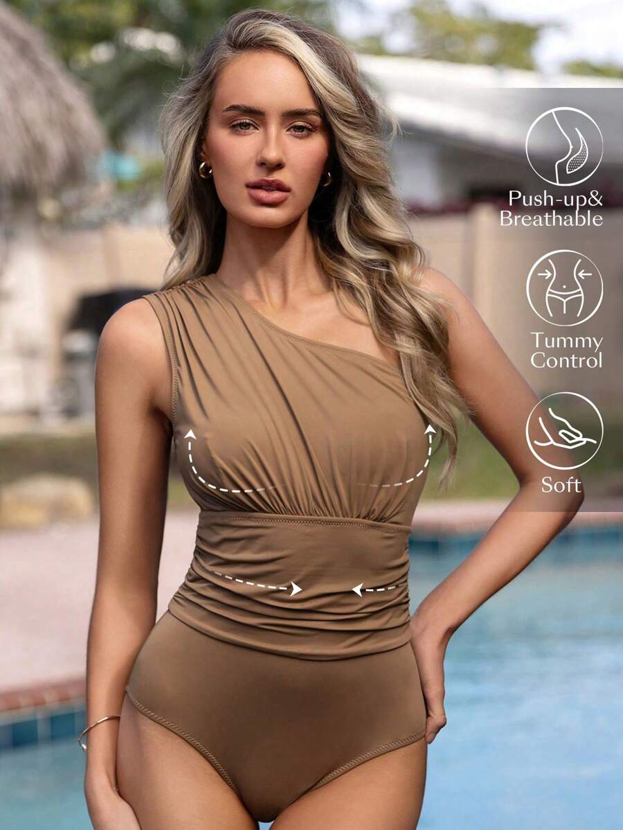 Swim Chiccia Bộ đồ tắm một mảnh không tay đi biển mùa hè dành cho nữ - Màu Khaki - Xem 1