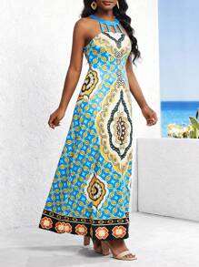 SHEIN Lady Vestido Flojo Y Sin Mangas Con Estampado Floral Y Huecos