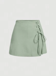 SHEIN MOD 女士纯色系腰休闲短裤 - 薄荷綠 - 查看 1
