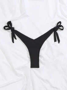 SHEIN Swim 女士新婚度假系帶蕾絲泳裝底褲,帶側扣 - 黑色 - 查看 6