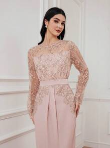 Modelyn Đầm Maxi hở lưng in hoa xẻ cao cho nữ - Hồng - Xem 3