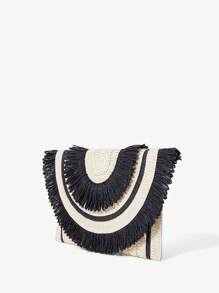 SHEIN SXY Woven Boho Versatile Fashion Color Block Clutch Straw Bag, For Vacation - Black - View 4