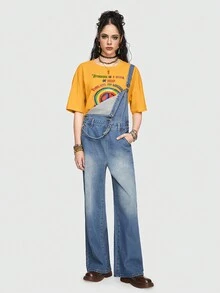 ROMWE Hippie Của phụ nữ Slogan In Vòng cổ Áo thun - Màu vàng - Xem 4