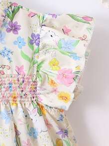 SHEIN Vintaside Kids Young Girls' Lovely Grass And Flowers Printed Bunny Dress For Summer,Holiday,Summer,Travel - Multicolor - View 5