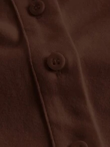 SHEIN EZwear 針織領子和開襟t恤 - 巧克力棕 - 查看 4