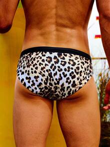 Manfinity Men's Summer Beach Leopard Print Triangle Swim Trunks, Reversible - Multicolor - View 2