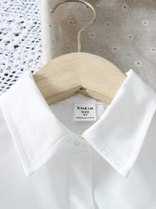 Young Girl's Fashionable And Versatile Simple White Shirt With Fuzzy Cuffs For Spring And Autumn - White - View 4