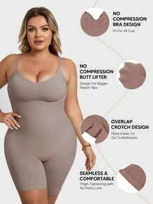 Women's Plus Size Shapewear High Elastic Soft And Comfortable Corset Unitard Romper - Khaki - View 3