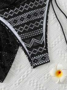 SHEIN Swim Conjunto de bikini de tres piezas con abertura para mujer, para playa de verano - Negro - Ver 6