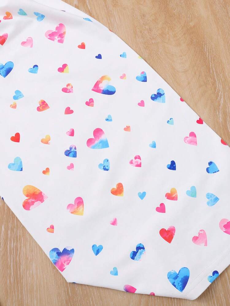 Teen Girls' Knitted Colorful Heart Pattern Cami Top And Long Pants Casual Homewear