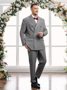 Manfinity VCAY Conjunto De Chaqueta De Traje De Manga Larga Con Solapa De Muesca Para Hombre De Talla Grande De 1 Pieza Y Pantalón De Traje De 1 Pieza - Gris - Ver 5