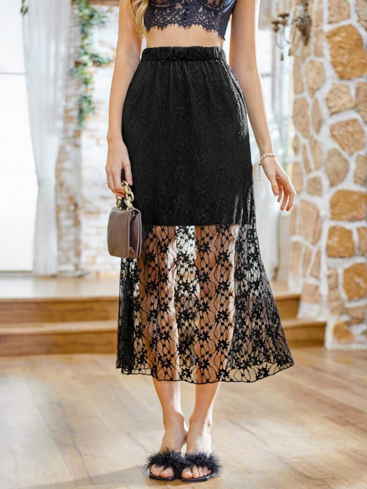 GENKIRA Women's Embroidered Black Midi Length Skirt - Multicolor - View 1