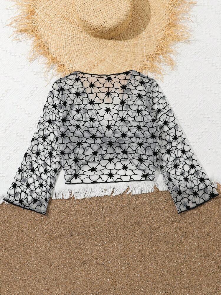 Tween Girls' Star Print Mesh Kimono With Long Sleeves