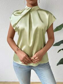 SHEIN Privé Của phụ nữ Màu thuần tay cánh - màu xanh lá - Xem 4