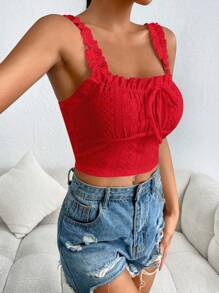 SHEIN EZwear Square Neck Knitted Tight Tank Top With Wide Straps